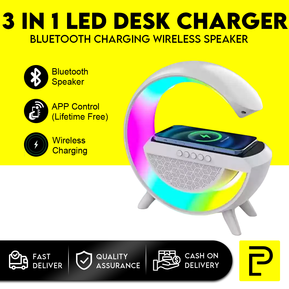 3 in1 LED Bluetooth Charging Speaker Wireless Charger Desk Lamp LED  Atmosphere RGB Night Light 10W Rechargeable Smart Speaker Music Player