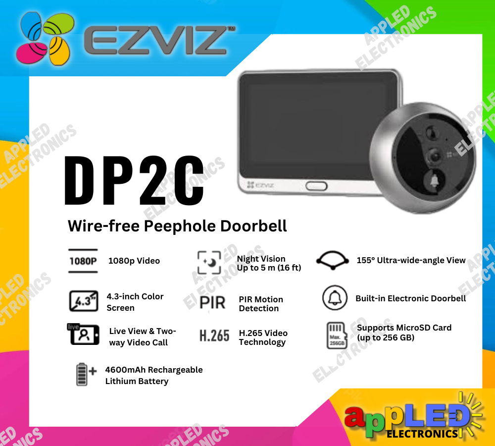 EZVIZ DP2C 2MP 100% Wire Free Rechargeable Wi-Fi Peephole Video  Doorbell/Intercom
