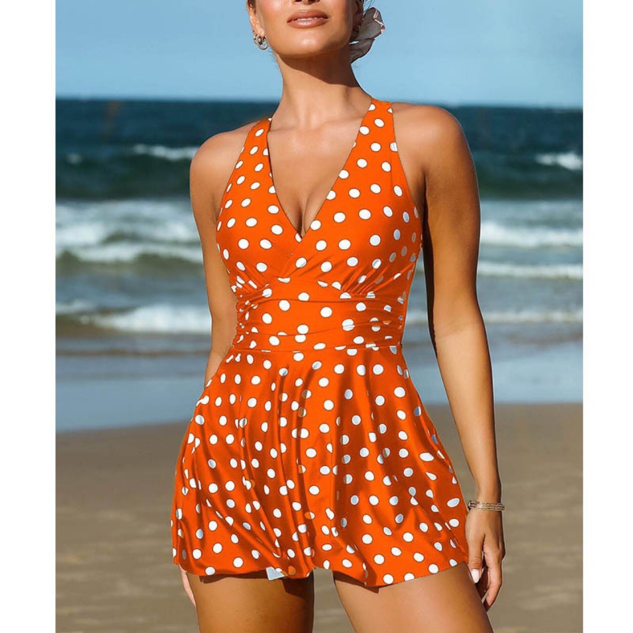 Women's Plus Size Polka Dot Swim Dress Conservative Skirt Polka Dot ...