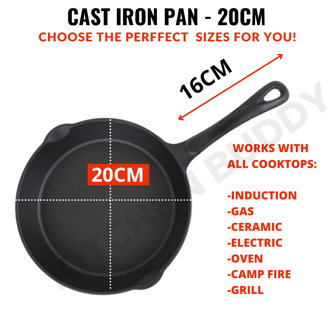 Cast Iron Pan Skillet/Pan 16cm/20cm/25cm Preseasoned Heavy Duty Pan
