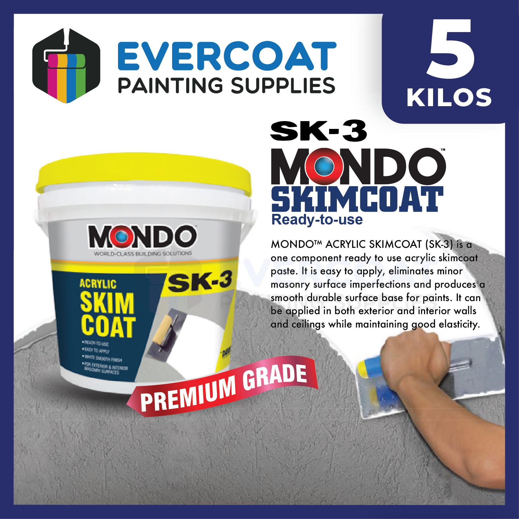 SK3 Mondo Skimcoat Acrylic Skimcoat Ready Mix 5KG Lazada PH