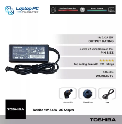 Toshiba Laptop Charger 19V 3.42A 5.5mm x 2.5mm PA3714U-1ACA Toshiba Satellite Series Toshiba Tecra Series