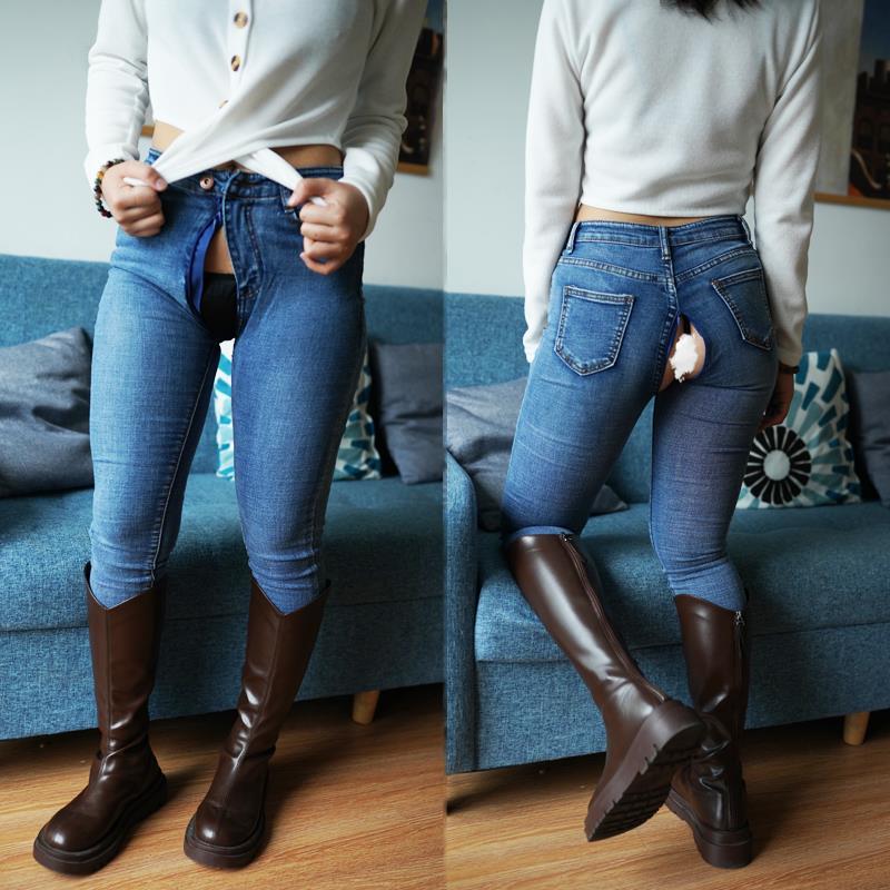 Outdoor Invisible Open Crotch Jeans Women's Blue Large Opening Urine  Convenient Pants Tight Pant Slimming Casual Pants Women