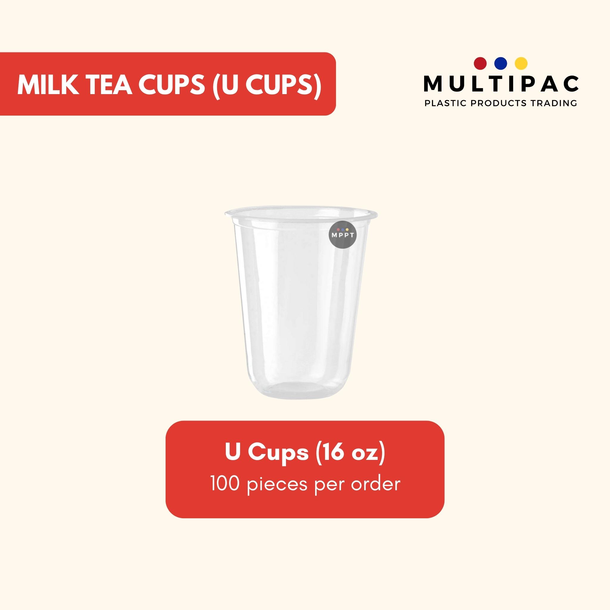 [100 PCS] U Cups/Milk Tea Cups, Clear Lids (12 oz, 16 oz, 22 oz, Dome