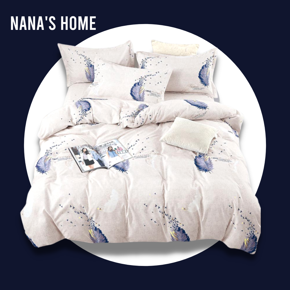 Nanas Home 3 In 1 Bedsheet Set Printed White Blue Light Feather