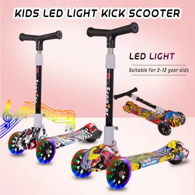 Adjustable Sports Scooter Folding Kick Scooter Adjustable T-Bar Handlebar For Kids With LED Light And Music Kateboard For Kids Outdoor Toy