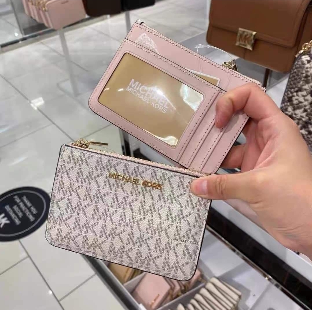 Michael Kors Jet Set Travel Small Top Zip Coin Pouch with ID Card Holder in  Powder Blush Small Logo Printed Coated Canvas with Leather - Unisex ID Case  | Lazada PH