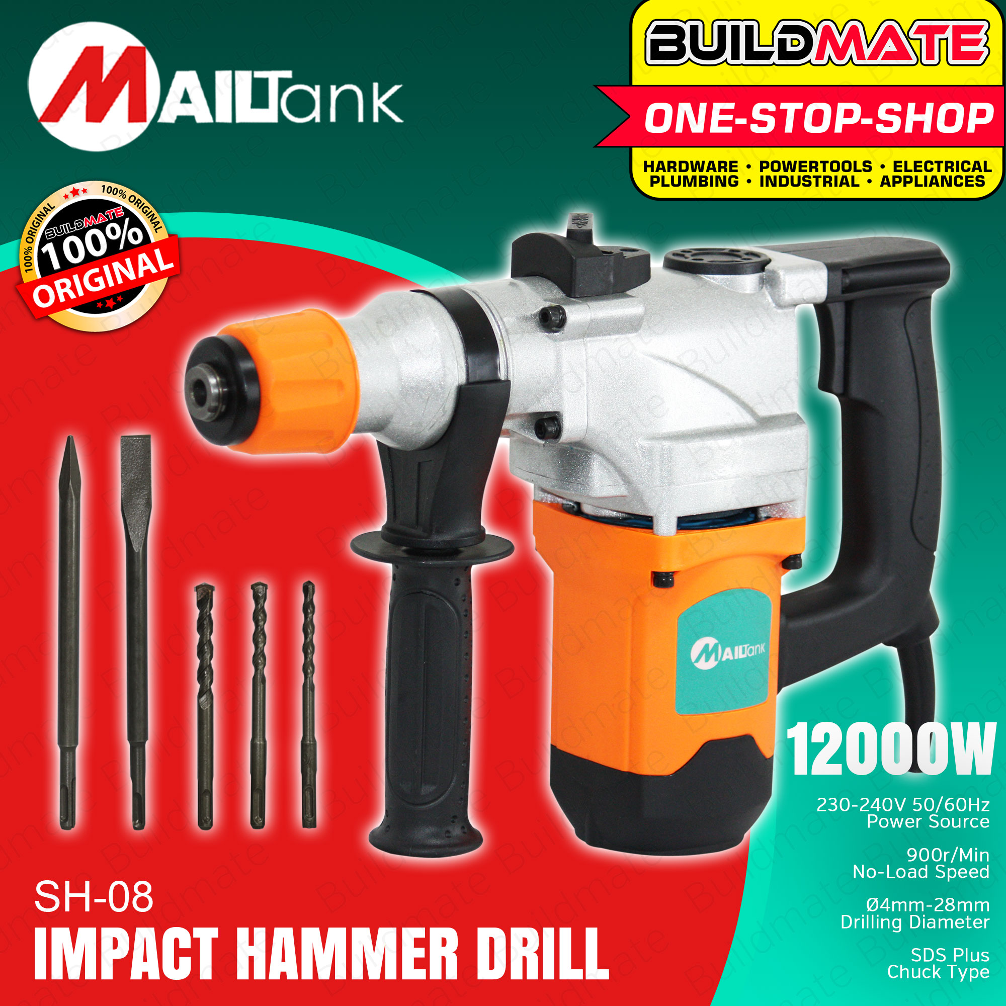 MAILTANK Rotary Hammer Drill 1200W SH08 •BUILDMATE• Lazada PH