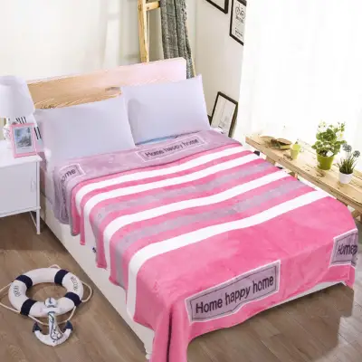 I Home New Striped Soft Warm Solid Warm Micro Plush Fleece Blanket Throw Rug Sofa Bed BL06