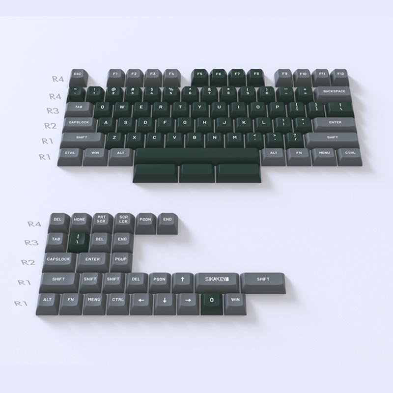 MD Sikakeyb Green - Gray PBT Spherical doubleshot keycaps 84 keys ...