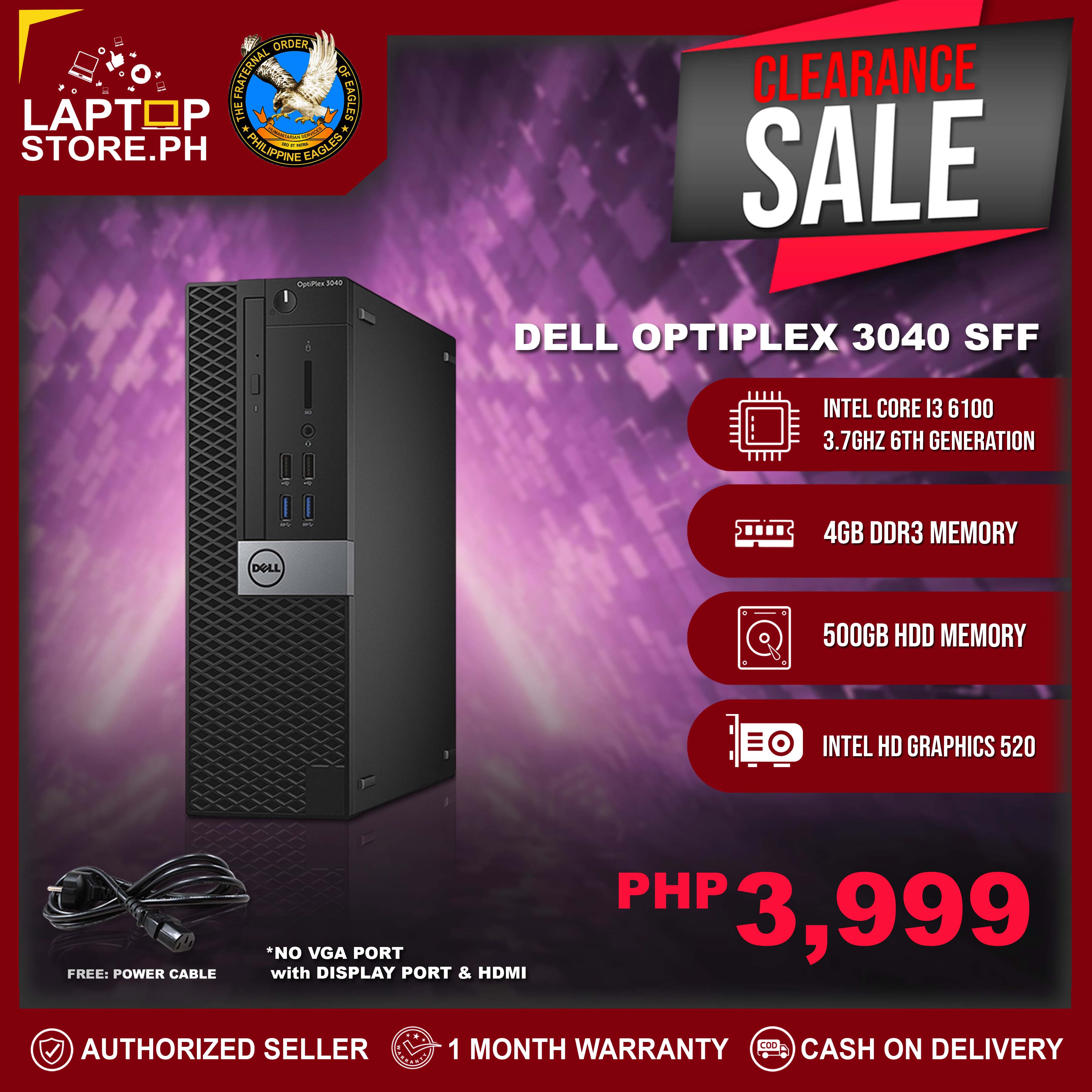 Computer Desktop Package DELL Otiplex 3040 SFF Intel Core I3 6100 3