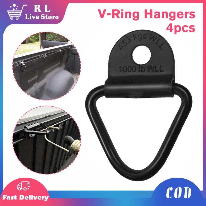 4pcs V Shape Pull Hook Cargo Tie Down Anchors High Strength Stainless Steel  Fixing Ring For Car Truck Trailers RV Boats Black