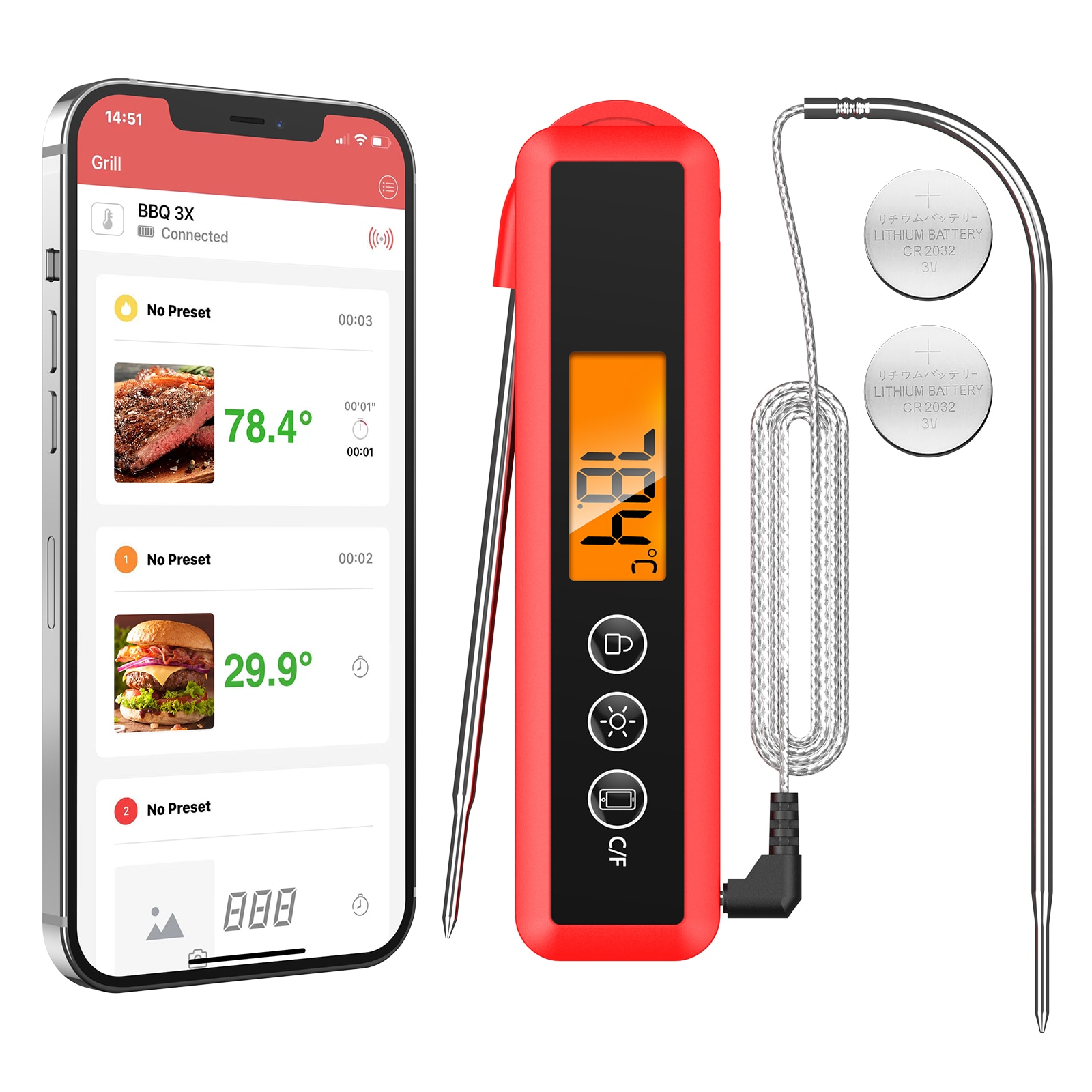 ORIA Wireless Cooking Thermometer Q Steak Temperature Meter Meat