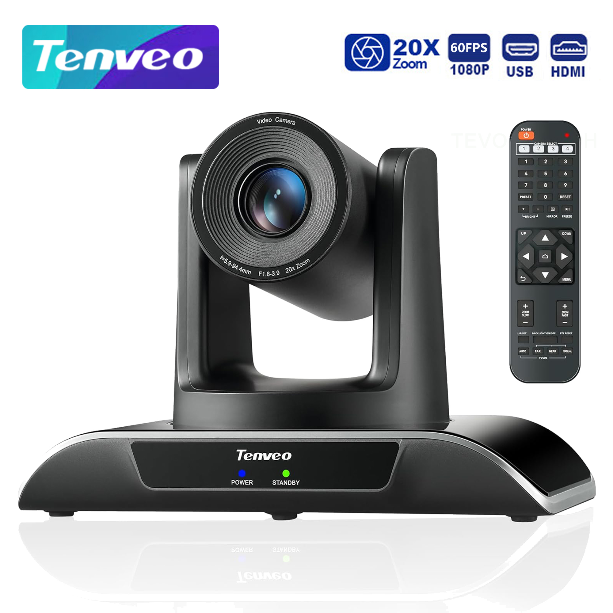 Tenveo 20X Optical Zoom PTZ Conference Room Camera FHD