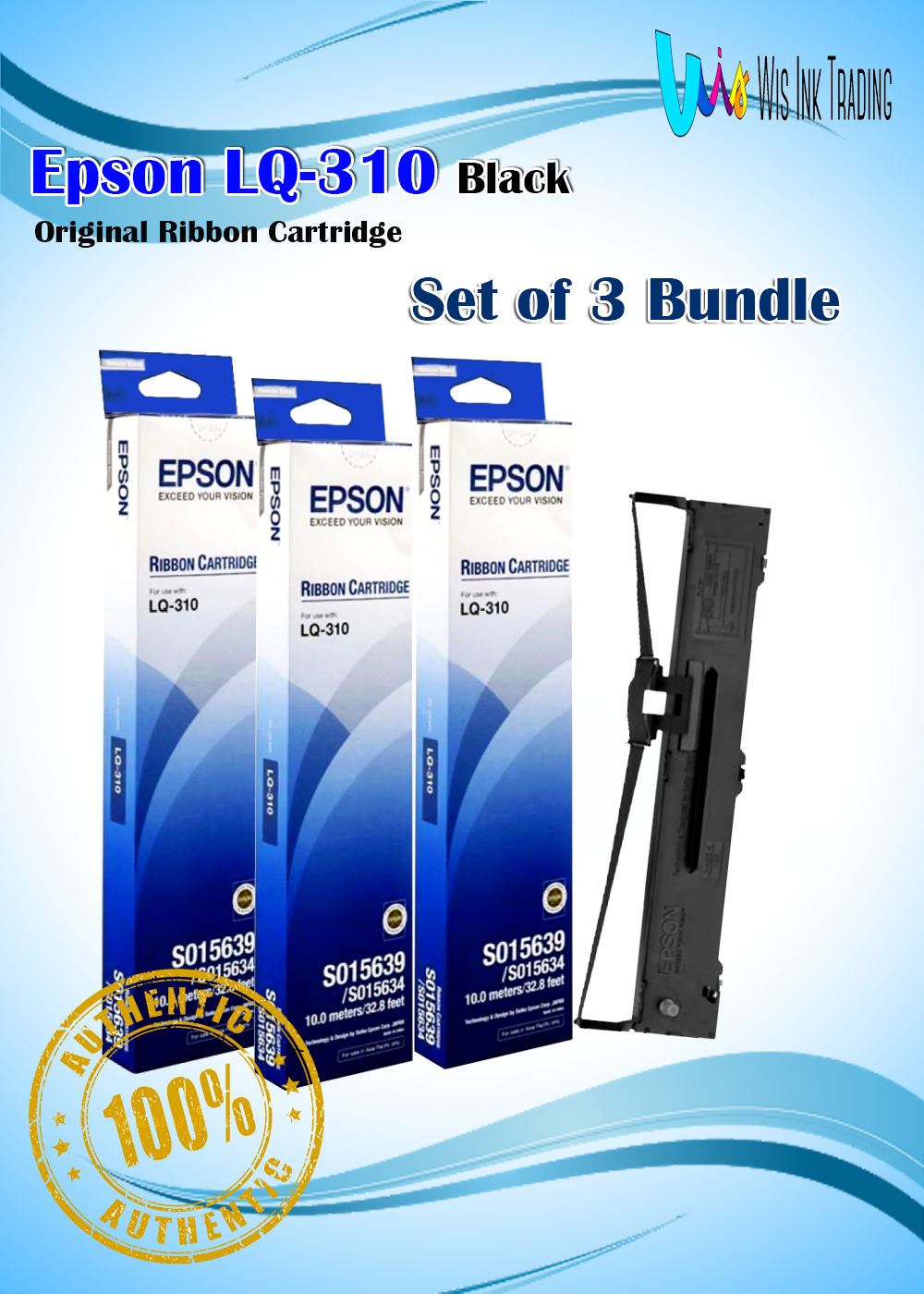 Epson S015639s015634 Original Ribbon Cartridge Black For Epson Lq 310 Printer Set Of 3 Bundle 6712