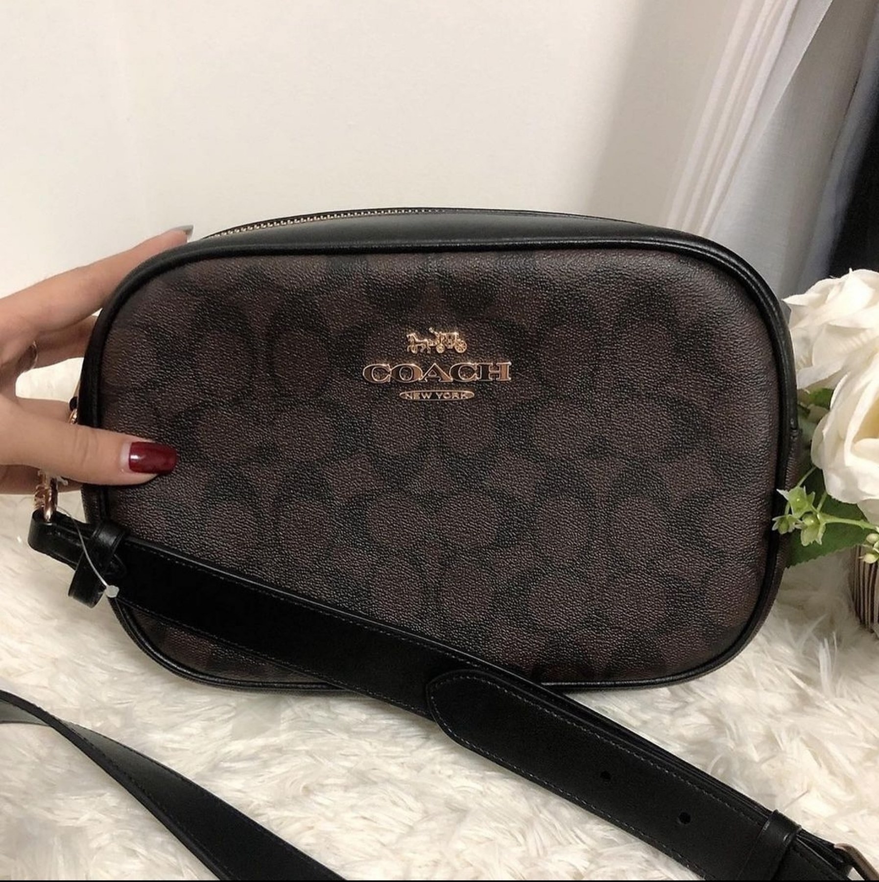 Coach CA547 Jamie Zip Camera Bag in Brown Signature Coated Canvas and