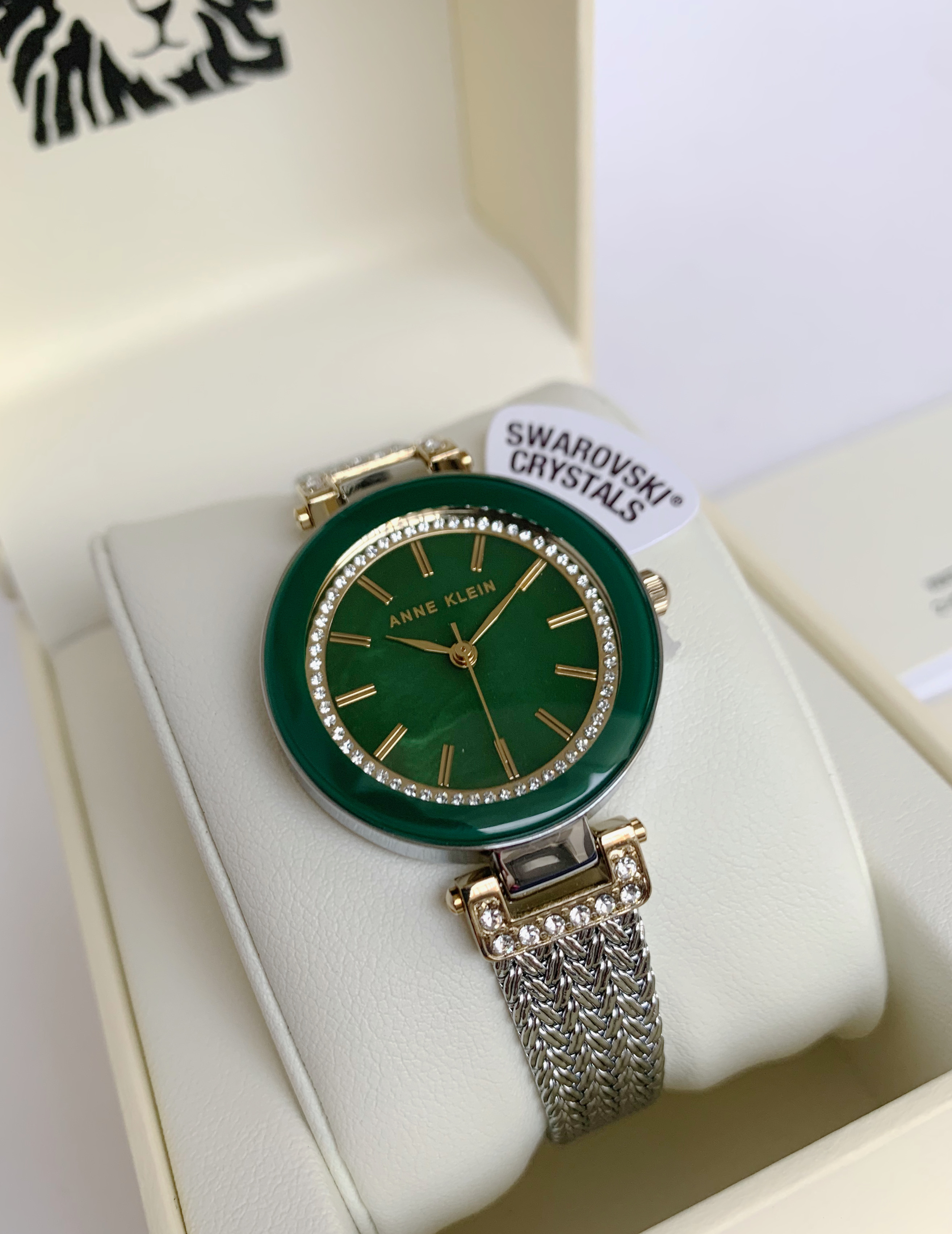 Anne Klein 1907GNTT Green Dial Two Tone Gold & Silver Strap 