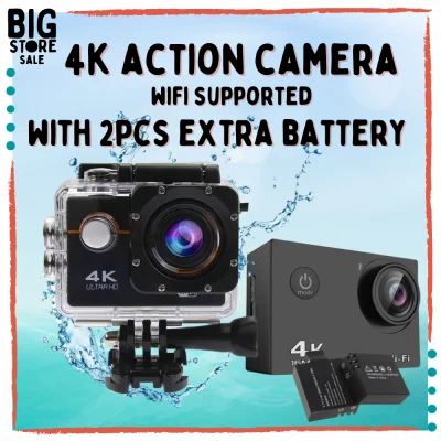 【 2 EXTRA BATTERY 】 Waterproof 4K Ultra HD Action Camera with Motorcycle Helmet Mounting and Waterproof Shockproof Case WIFI Remote Control Video Action Camcorder Outdoor Pro Sport Cam for Bike Diving Motorcycle Helmet Video Cam For Motorcycle Helmet Vid