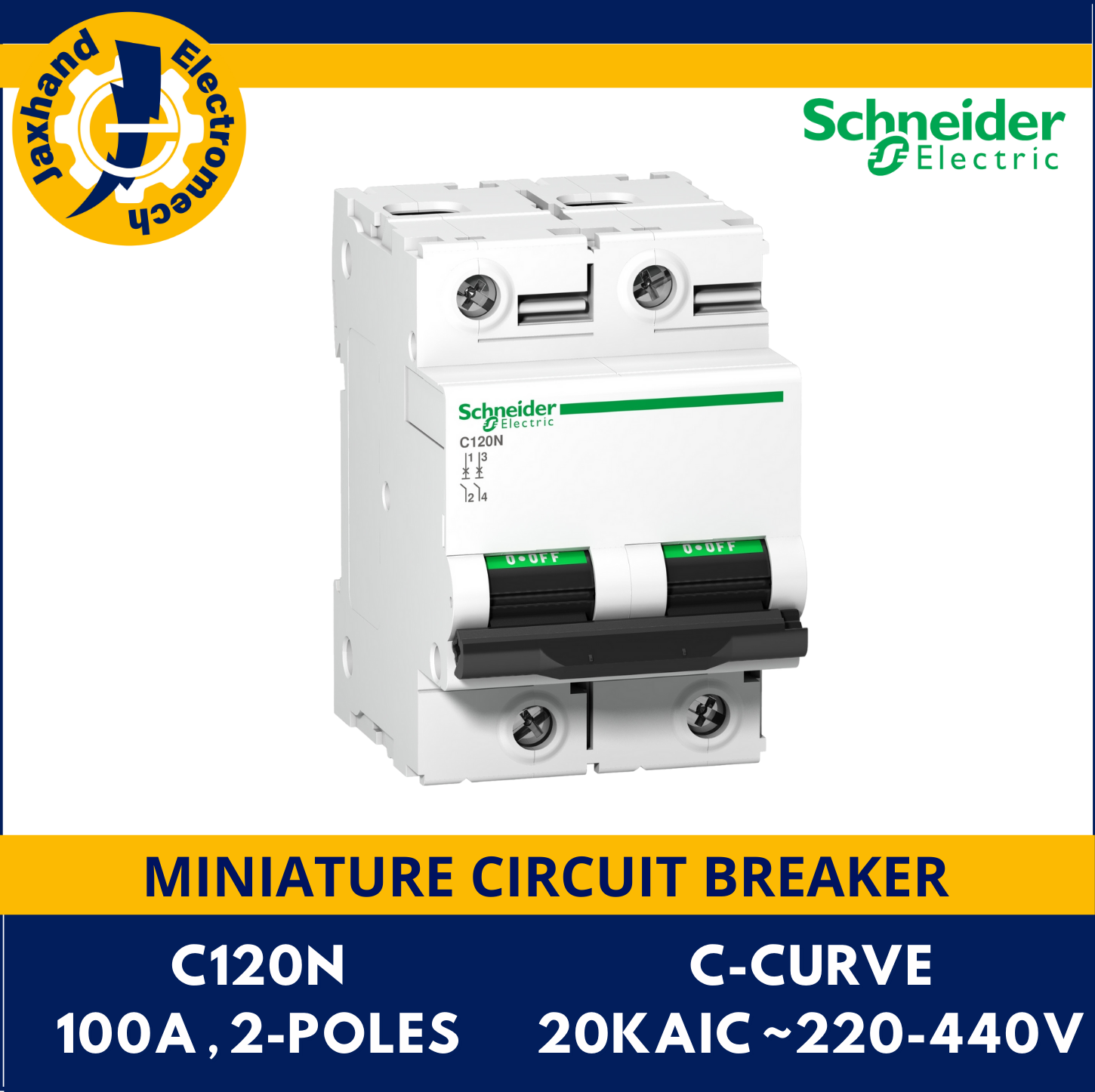 Schneider Miniature Circuit Breaker 100A, 2Poles, 20KAIC, 220V415VAC