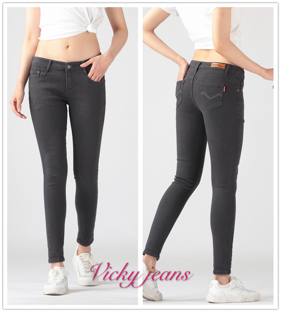 Low Waist Grey Skinny Pants for Women 