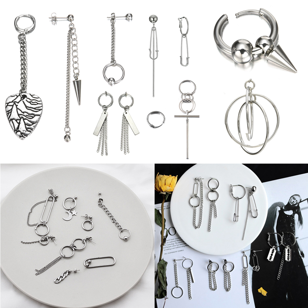 zbrtdr 1 cái / 1 đôi Bông tai Punk Đàn ông Phụ nữ Con trai Thép không gỉ Dài Tua Tai Stud Hoop Dangle Phụ nữ Trang sức Quà tặng