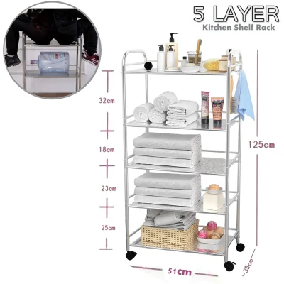 5 Layer Movable Folding Shelf With Wheels