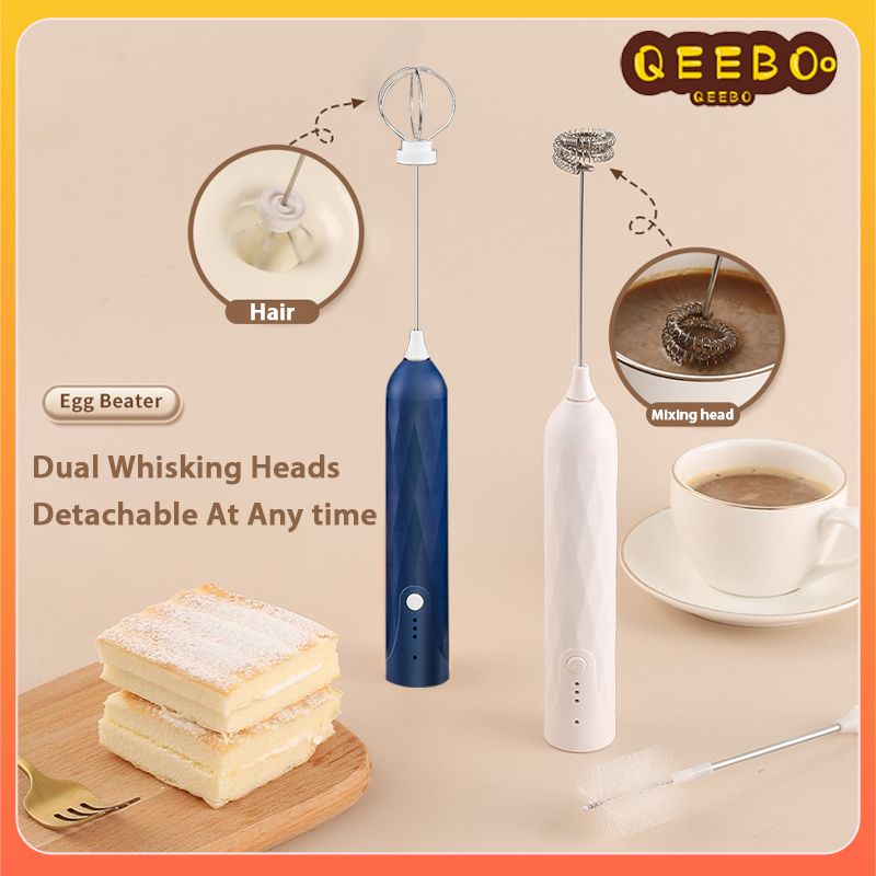 Milk Frother Handheld Detachable with Egg-beating Head &