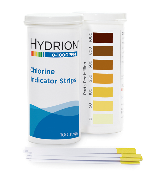 Hydrion Chlorine Test Strips for Sanitizing Disinfecting Solutions