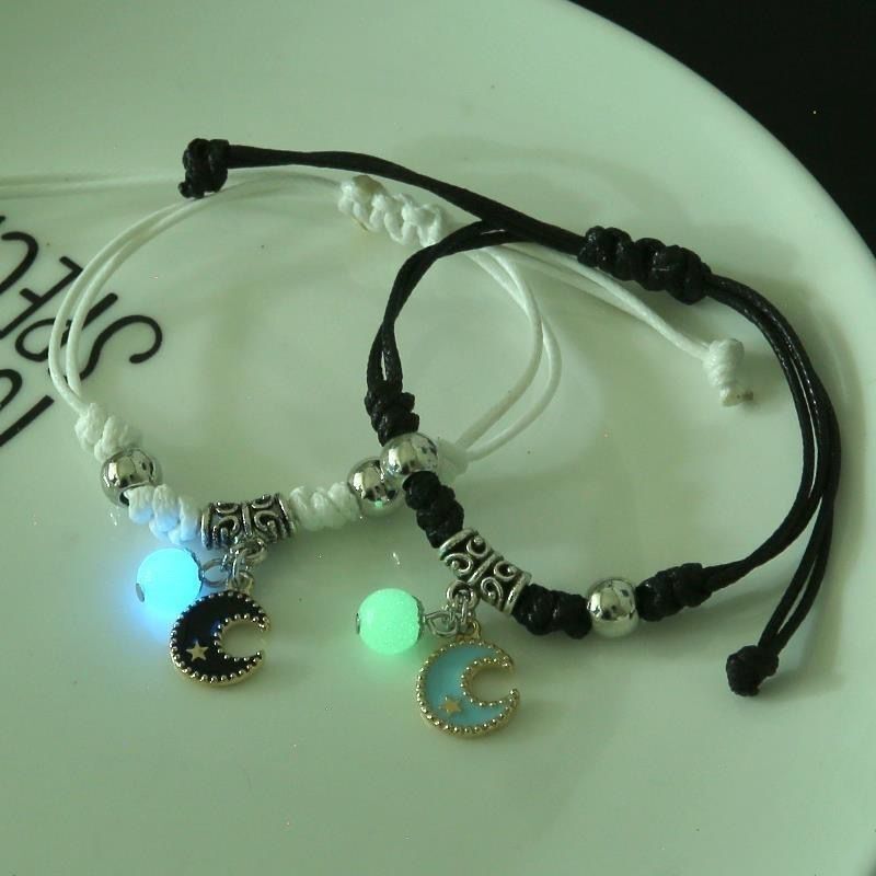 Glow in The Dark Friendship Bracelets with Matching Charm for Kids, Girls, Teens, Couples, and Friends. Gift for Relationships, Family, Birthday or