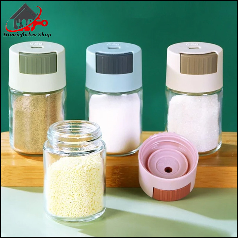 Metering Salt Shaker Push Type Salt Dispenser Can Seasoning Bottl for Cooking BBQ Tool Card Green, Size: 5.6