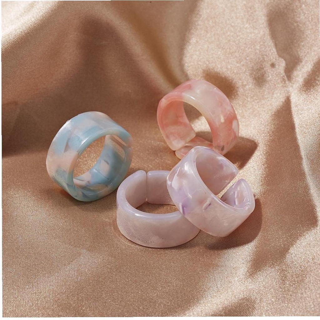 Colorful Transparent Acrylic Resin Rings for Women Korean Style Summer Sweet Cute Geometric