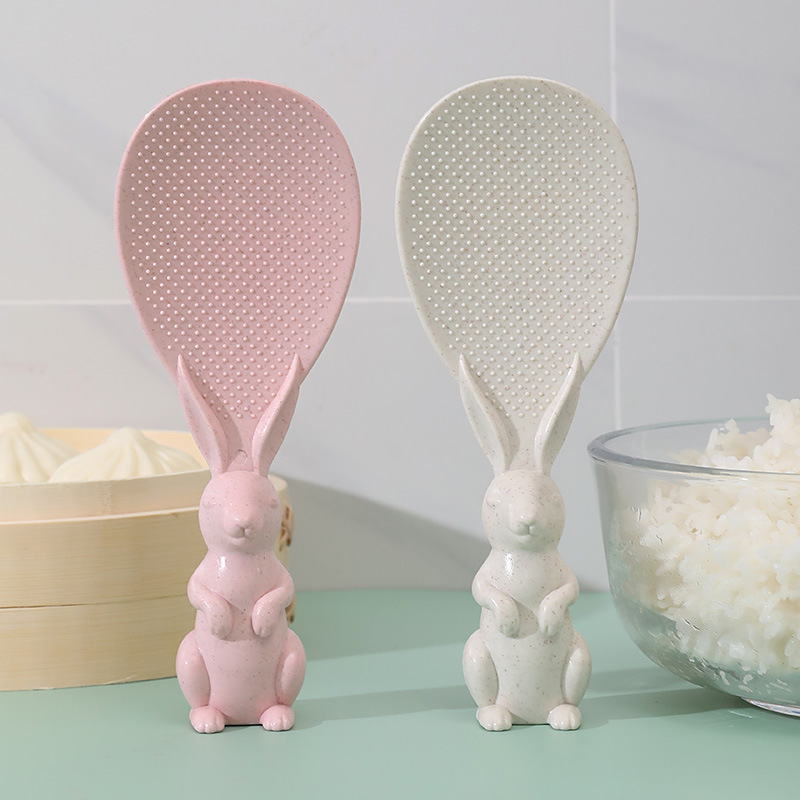 Kitchen Cute Rabbit Shaped Standing Rice Paddle Non Sticky Spoon Health Plastic 