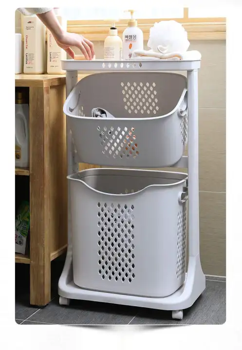 Laundry Storage Trolley Basket With Casters 2 Tier Rolling Laundry Sorter Cart Hamper Utility Openwork Storage Stand Rack Organizer Kitchen Storage Shelves Lazada Ph