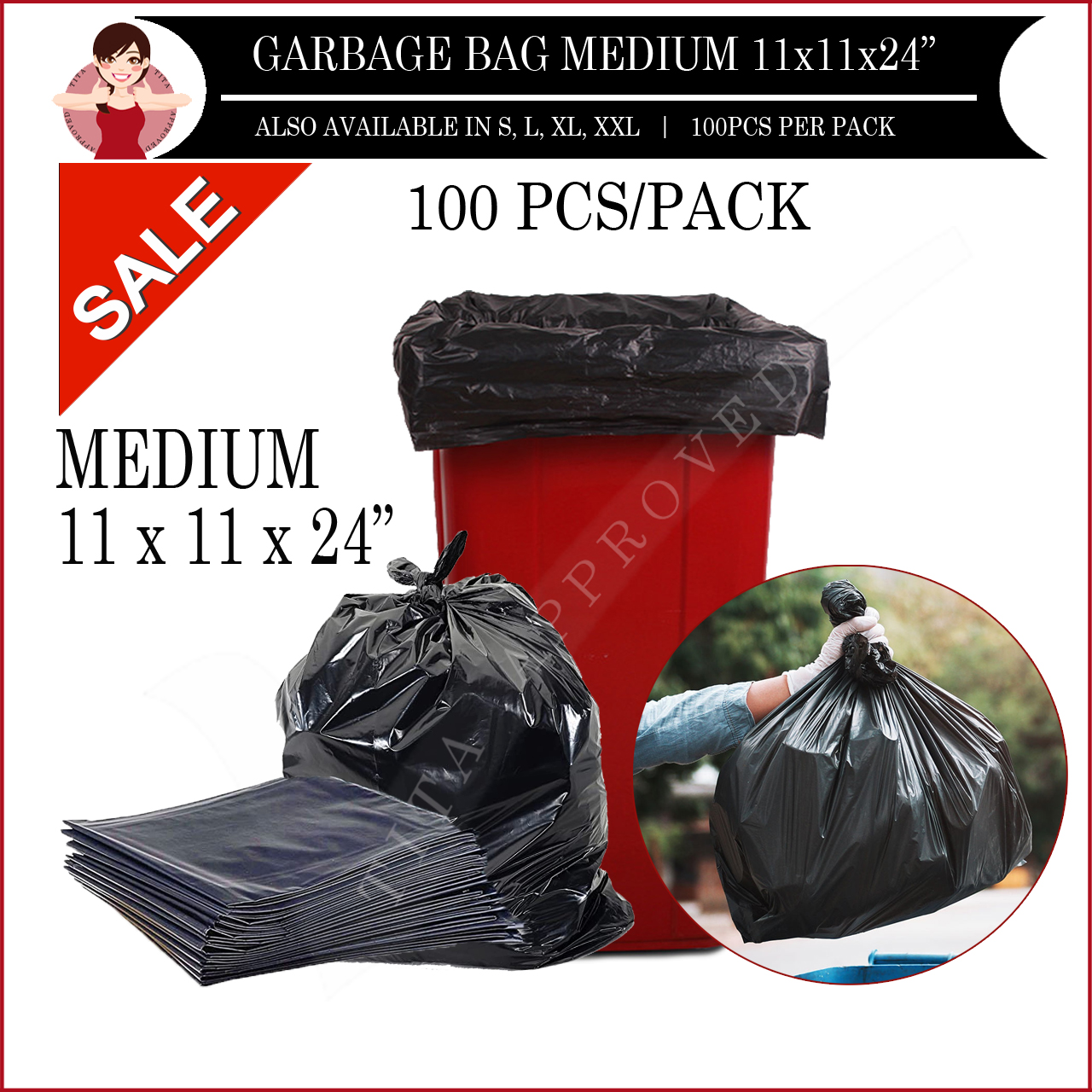 100 Pcs. ] Trash Bags / Garbage Bags Black / Transparent ( S, M, L, XL, XXL  )