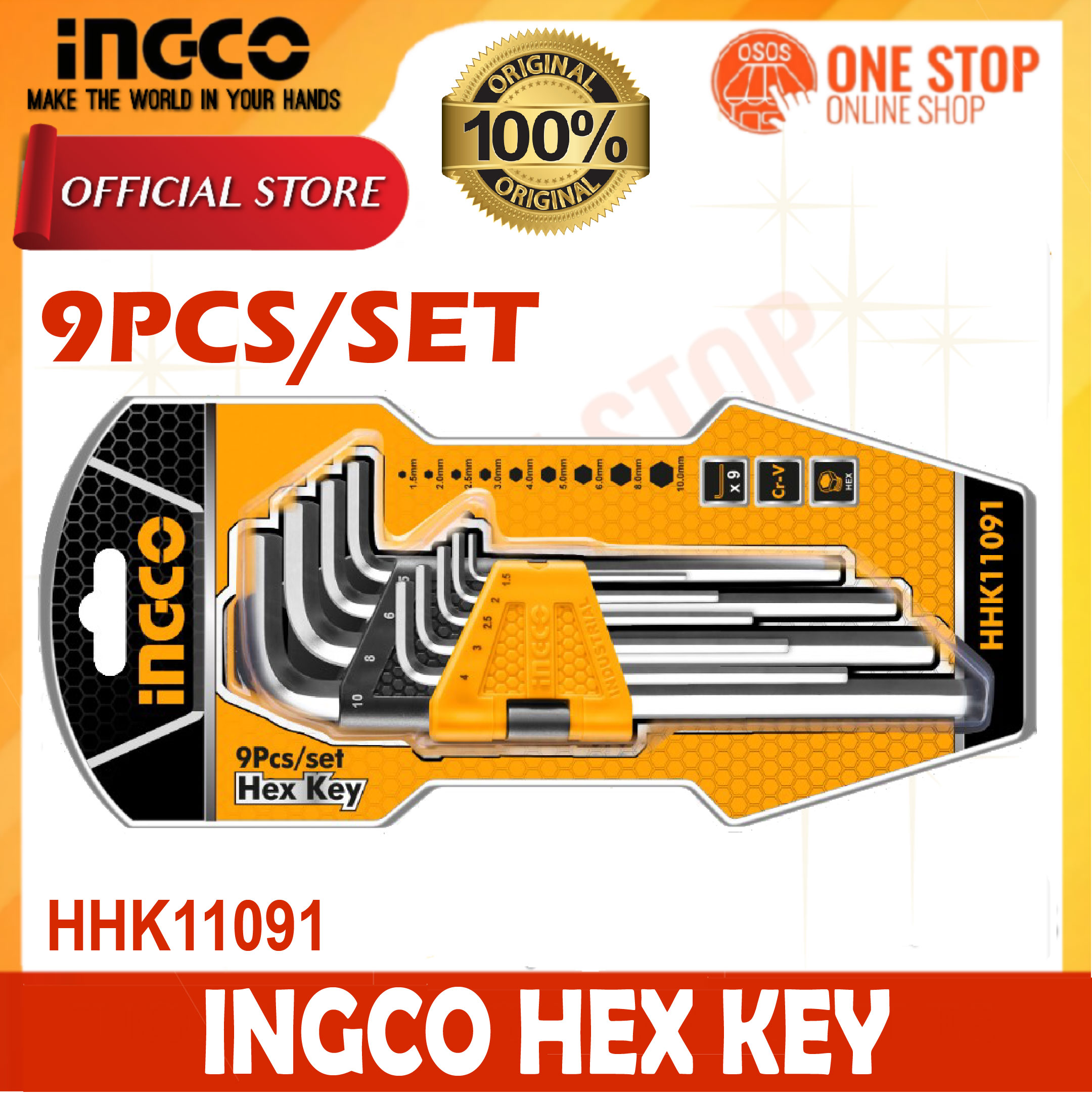 INGCO Hex Key 9pcs/Set HHK11091 •osos• | Lazada PH