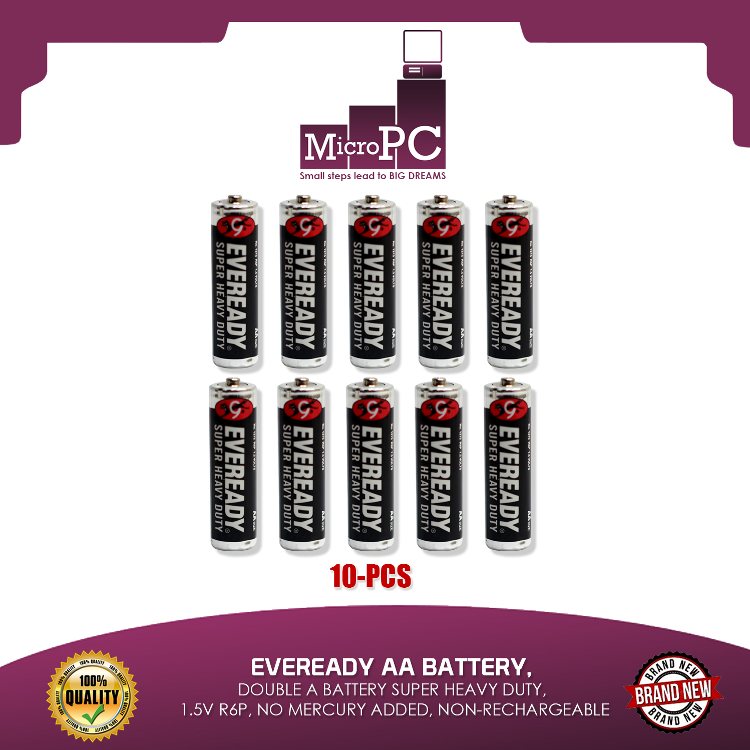 EVEREADY AA BATTERY, DOUBLE A BATTERY SUPER HEAVY DUTY, 1.5V R6P, NO