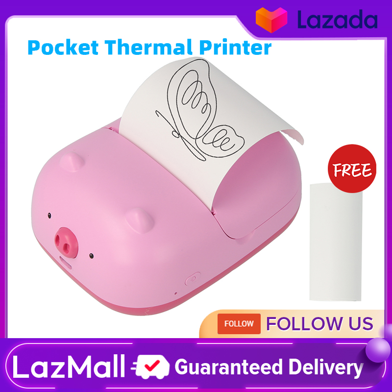 Compatible with iOS and Android for Study/Office/Graffiti/Work,with 7 Rolls Thermal Paper Portable Wireless HD Printer Mini Bluetooth Thermal Printer 