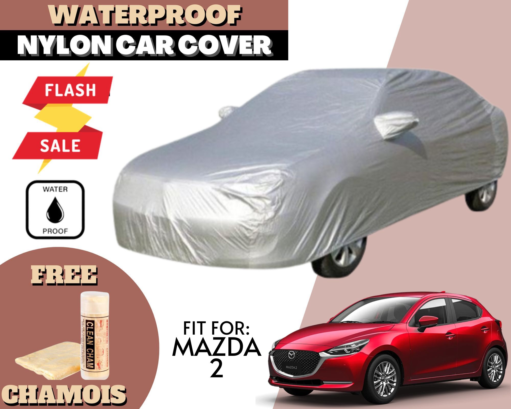 Car Cover, MAZDA 2 - Waterproof & With Free Chamois Towel