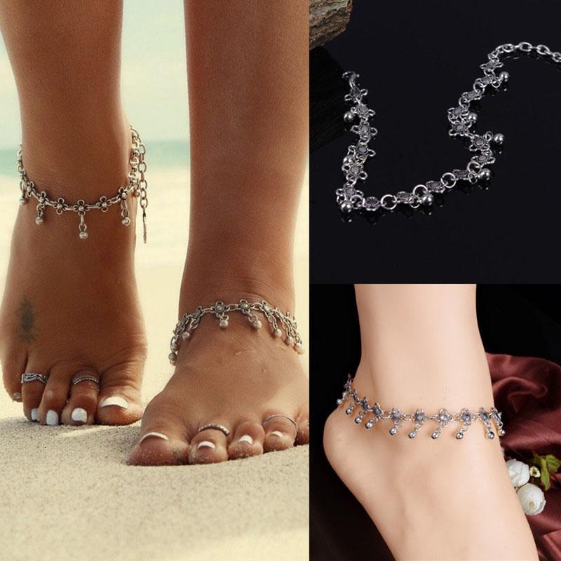 1PC Antique Silver Flower Small Bell Anklet Ankle Bracelet Foot Chain