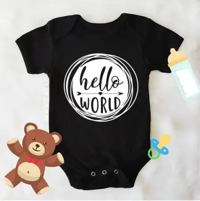 HELLO WORLD Unisex Baby Newborn Infant Monthly Milestone Statement Cotton Casual Short Sleeve Onesie One-Piece Babysuit Shirt