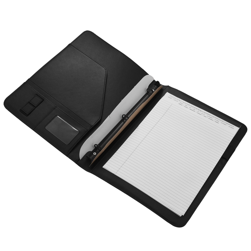 A4 Leather 3 Ring Portfolio Binder Business Binder Padfolio with Notebook Pad for Interview & Business