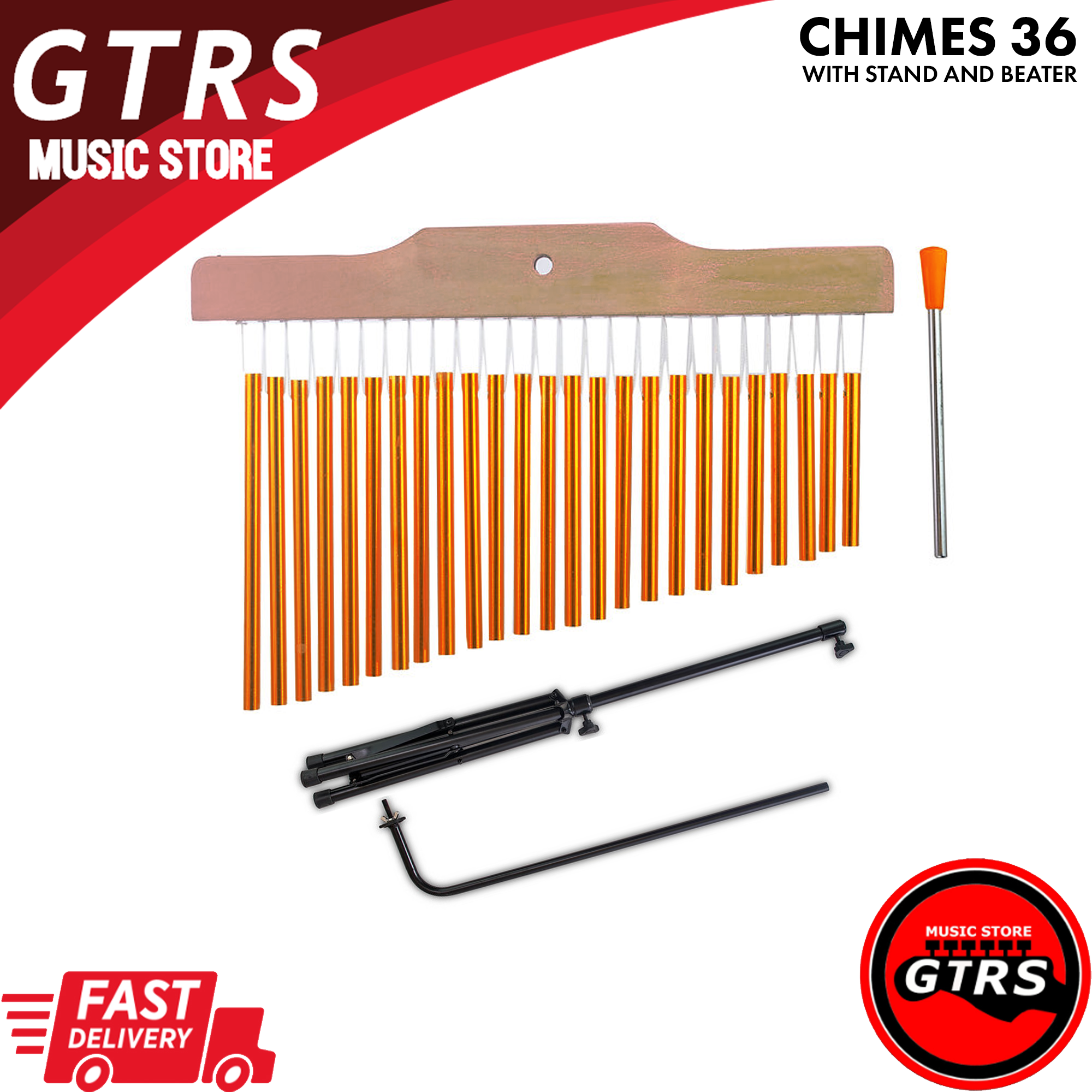36Tone Golden Bar Chimes 36 bars singlerow with Mounting Stand and