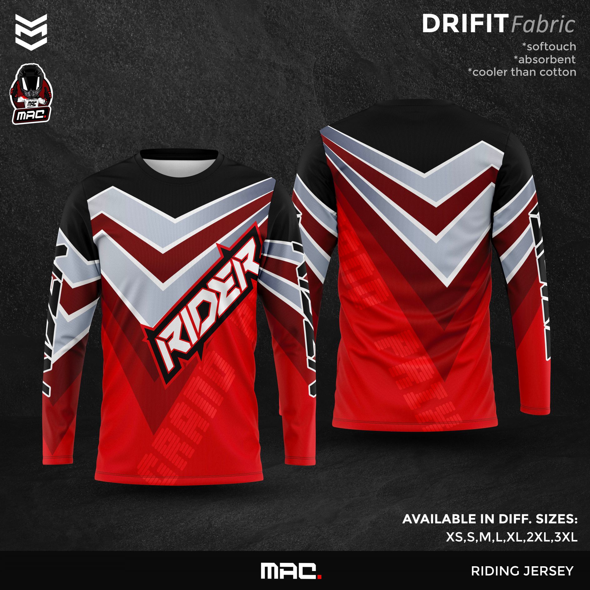 MAC Rider Q056 Red Full Sublimation Long Sleeve, Full Print Jersey