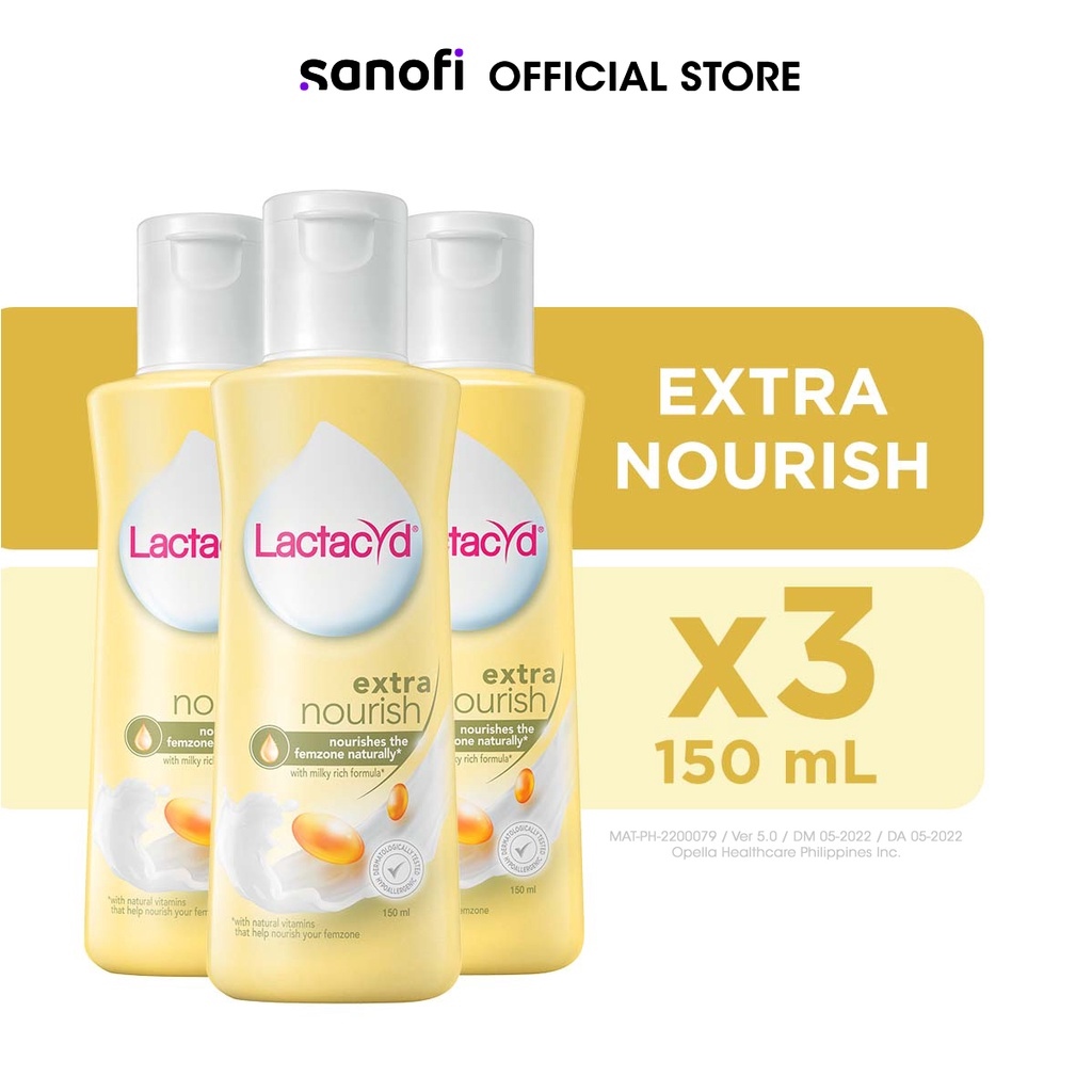 The new 2022 Lactacyd Feminine Wash Extra Nourish 150ml (Bundle of 3