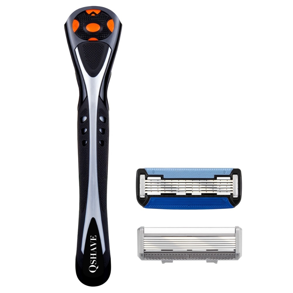 Qshave Black Spider Manual Man Shave Razor With Trimmer (1 Handle, 1Pc X6 Blade & 1Pc X5 Blade)