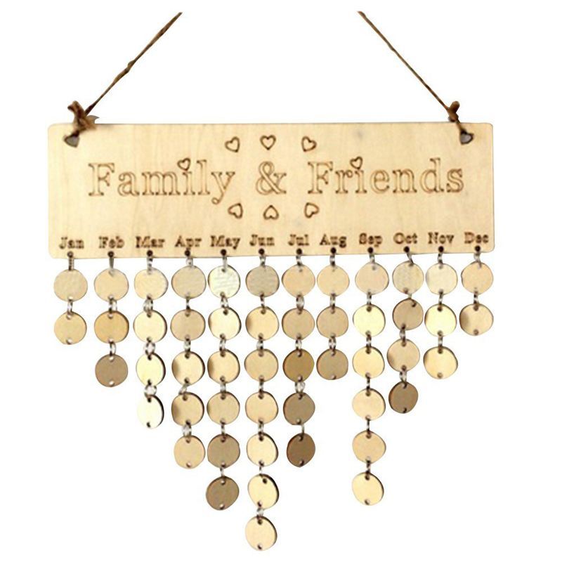 Family&Friends Hanging Calendar Wooden Board Birthday Reminder Plaque Home Decor
