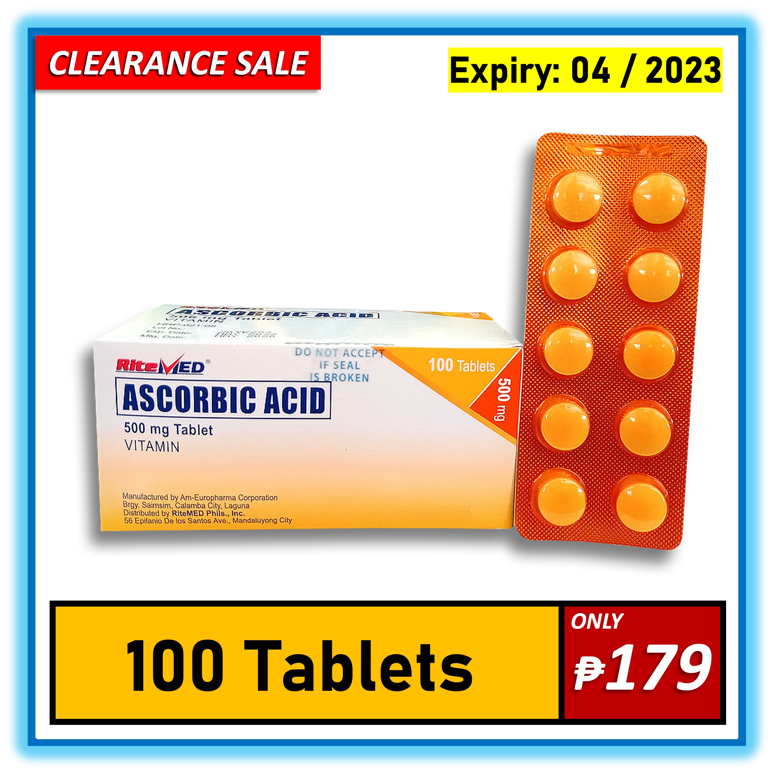 RiteMed Ascorbic Acid Vitamin C 500mg (100 Tablets) Immunity