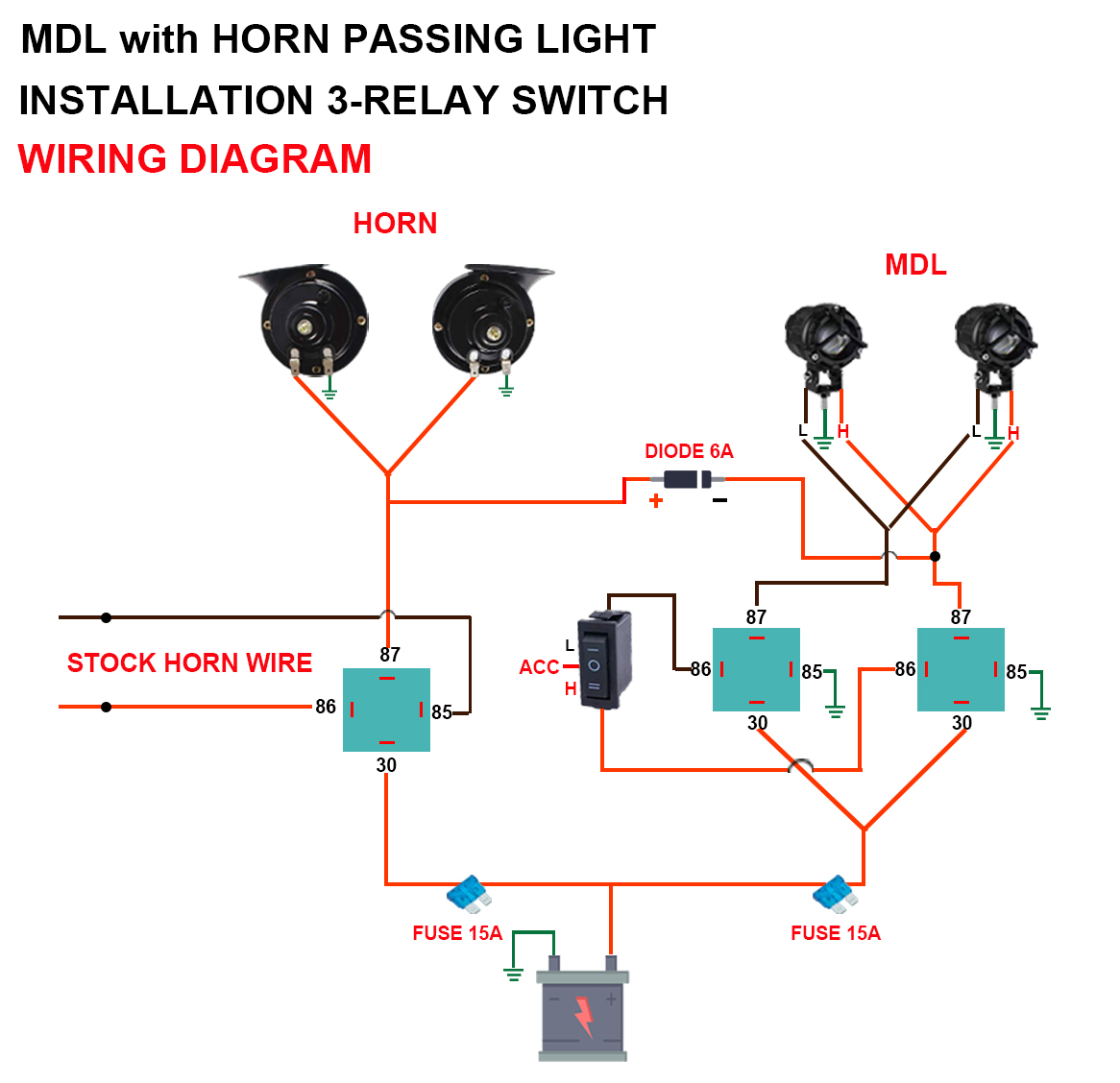 PASSING LIGHT MDL HIGH LOW with HORN 3-RELAY WIRING SETUP, MINI RELAY 5-PIN  SONGLE SPDT 12V 10A 250V Lazada PH