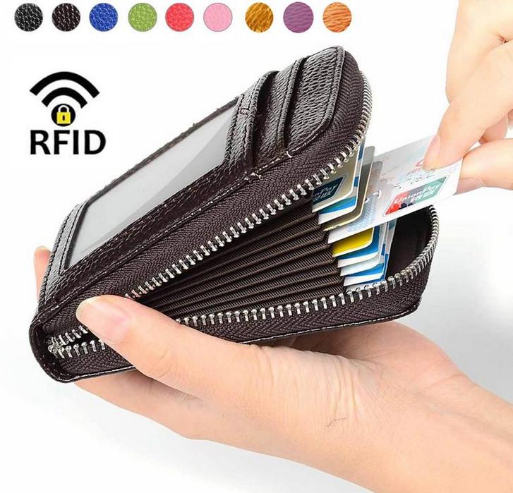 RFID Blocking Genuine Leather Credit Card Case Holder Security Travel
