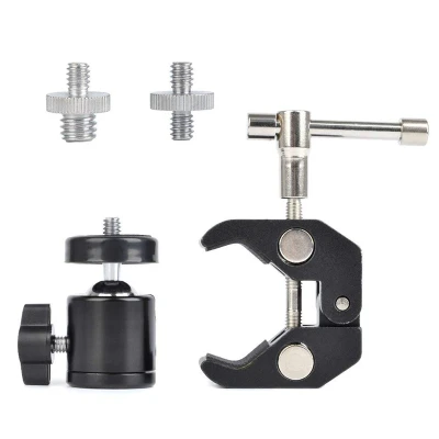 Super Clamp Mount Articulated Ball Head 1/4inch-20 Thread Hole Head and 1/4inch to 5/8inch Convertion Screw